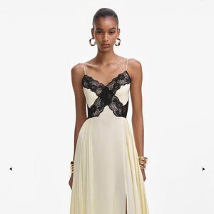 Self-Portrait Yellow Satin Lace Maxi Dress